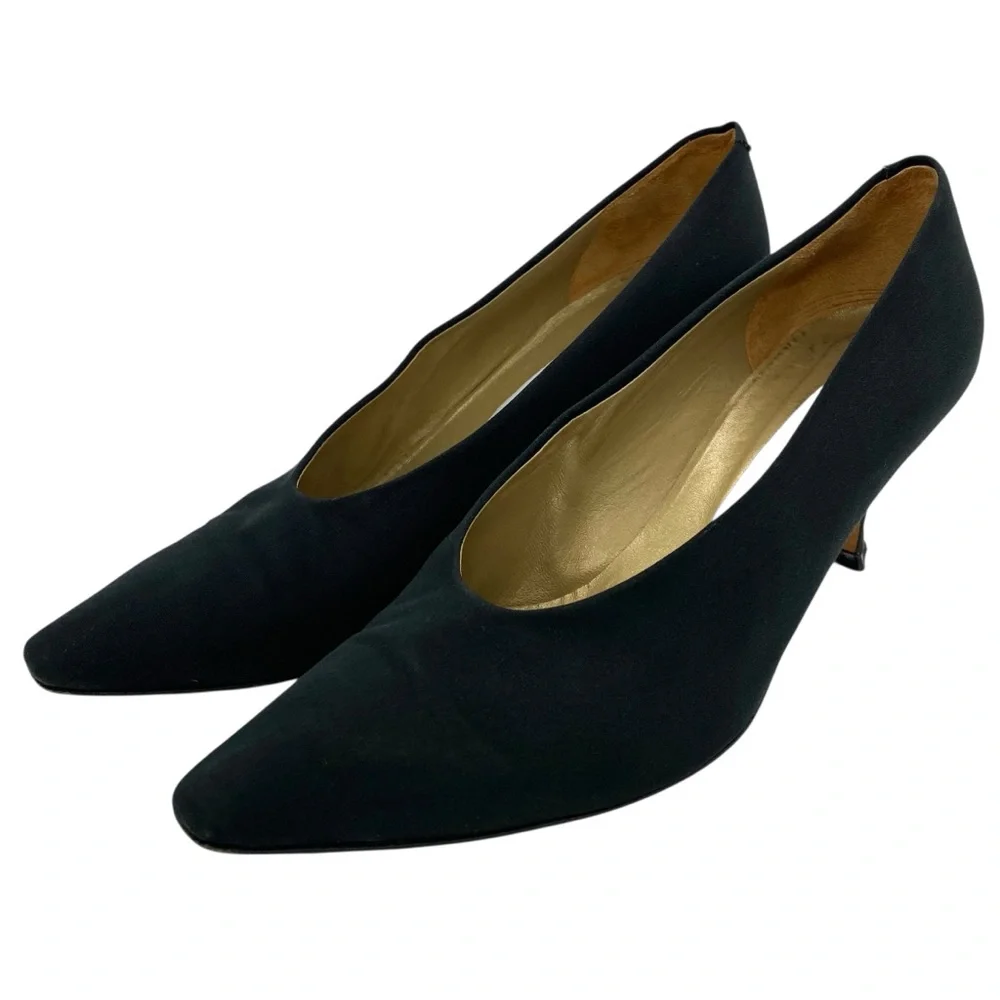 Vintage Via Spiga Fabric Upper Classic Block Heel Pointy Toe Heels